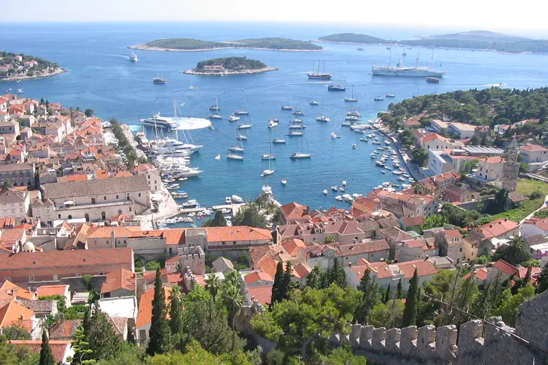 Hvar Town harbour and the Pakleni Islands beyond